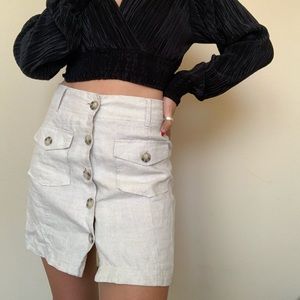 Cream colored linen front button down skirt